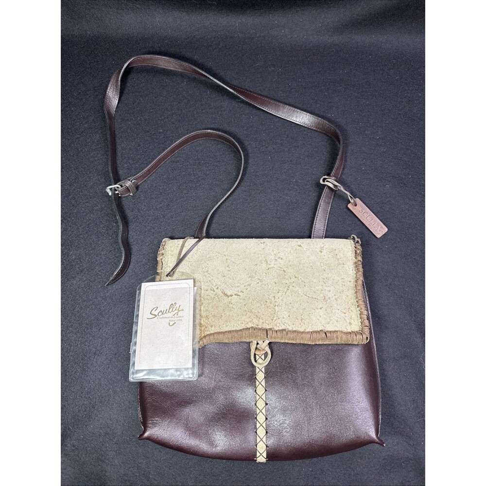 Scully Leather Crossbody Bag Western Fringe Suede Boho Stitch Brown Tan Cowgirl